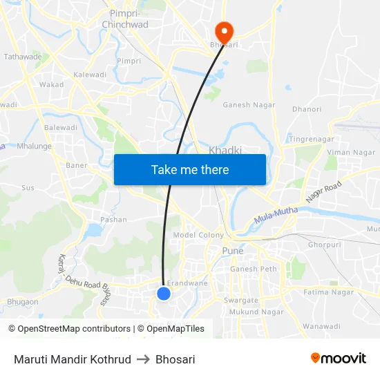 Maruti Mandir Kothrud to Bhosari map