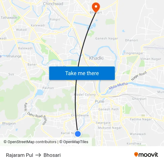 Rajaram Pul to Bhosari map