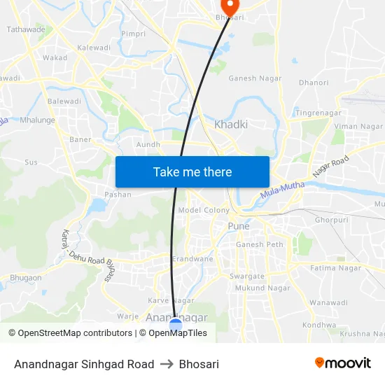 Anandnagar Sinhgad Road to Bhosari map