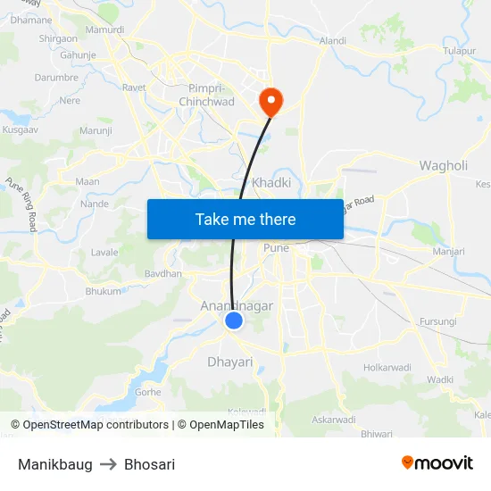 Manikbaug to Bhosari map
