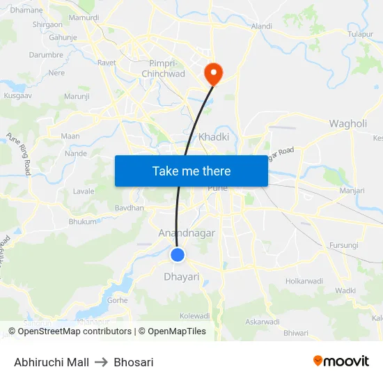 Abhiruchi Mall to Bhosari map
