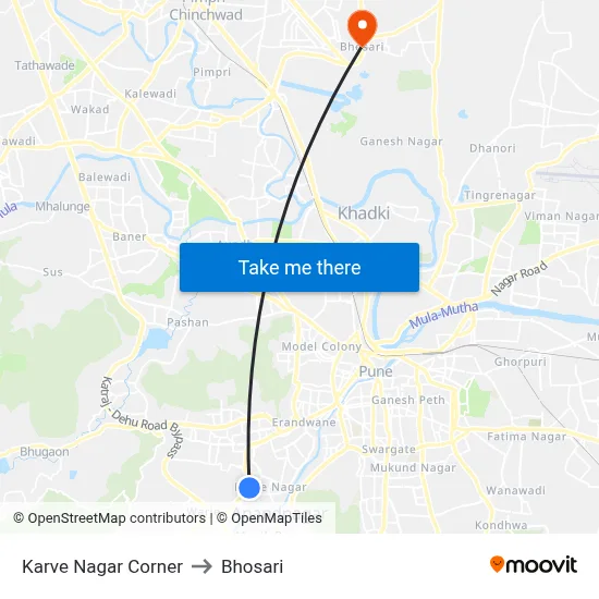 Karve Nagar Corner to Bhosari map