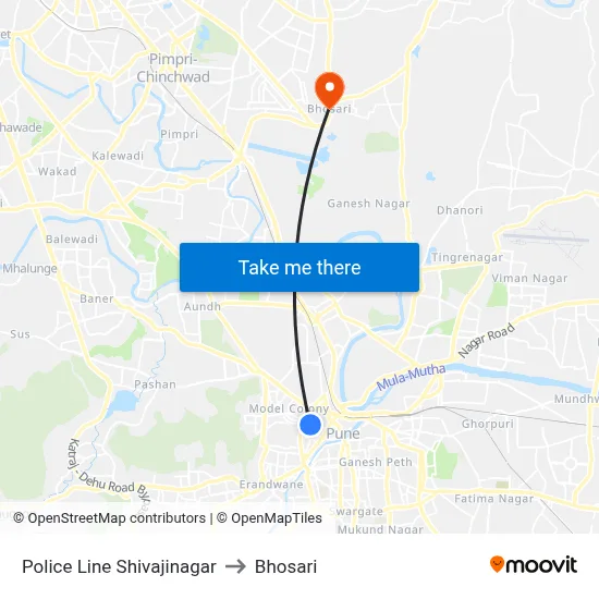 Police Line Shivajinagar to Bhosari map