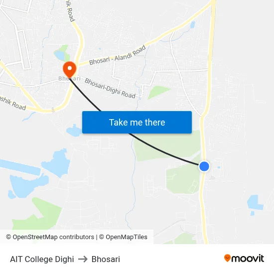 AIT College Dighi to Bhosari map