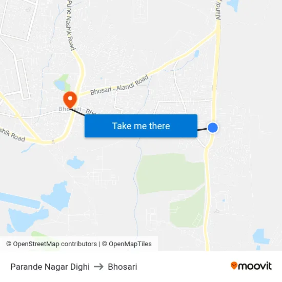 Parande Nagar Dighi to Bhosari map