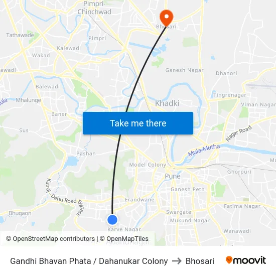 Gandhi Bhavan Phata / Dahanukar Colony to Bhosari map