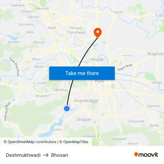 Deshmukhwadi to Bhosari map