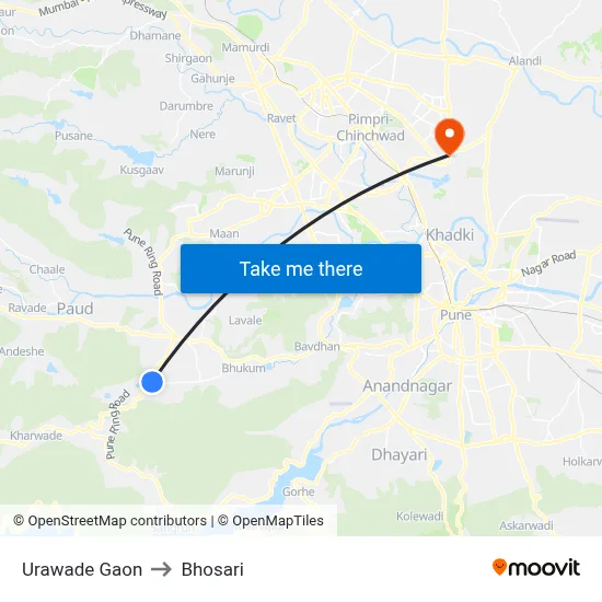Urawade Gaon to Bhosari map