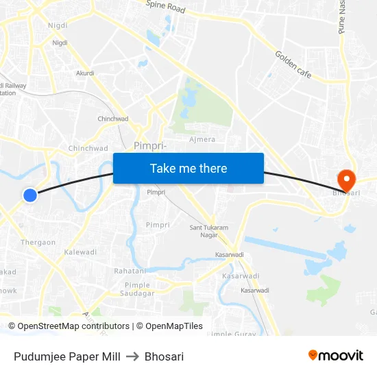 Pudumjee Paper Mill to Bhosari map