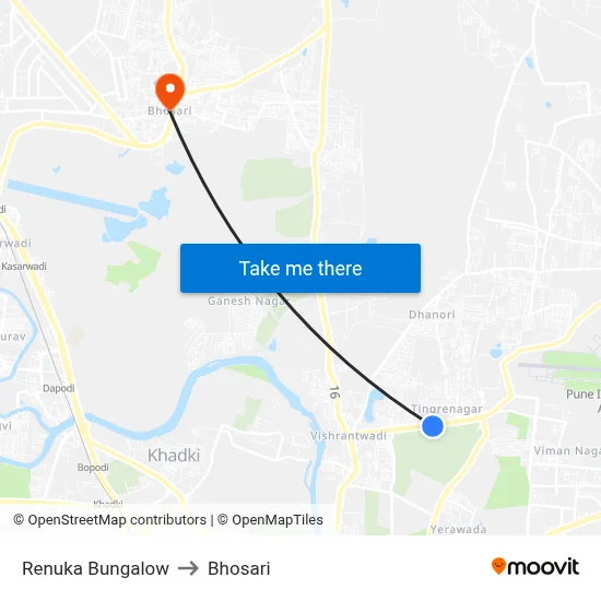 Renuka Bungalow to Bhosari map