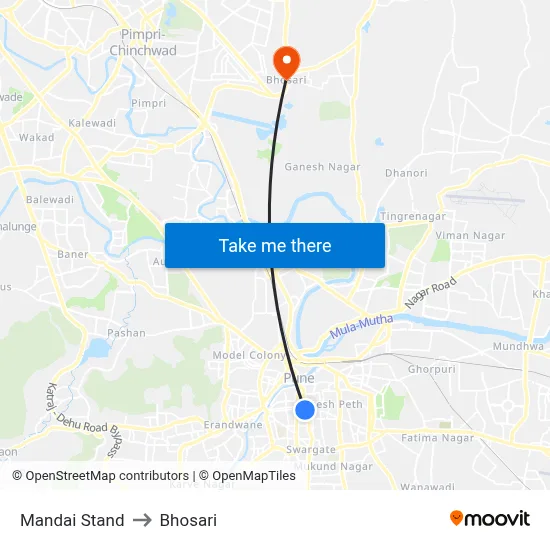 Mandai Stand to Bhosari map