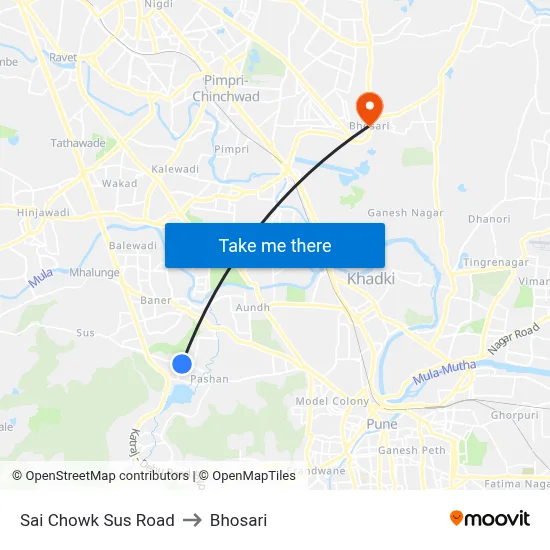Sai Chowk Sus Road to Bhosari map