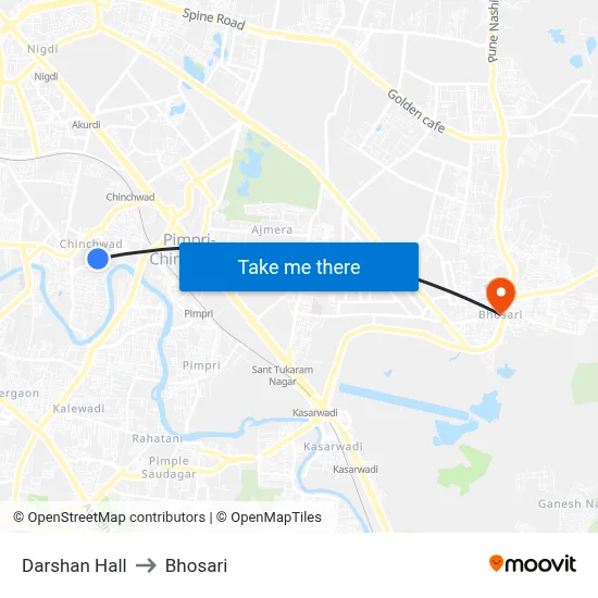 Darshan Hall to Bhosari map