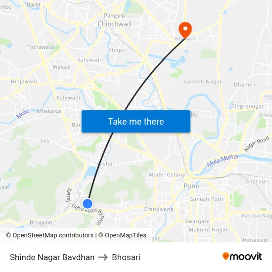 Shinde Nagar Bavdhan to Bhosari map