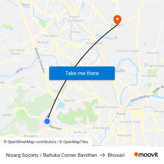 Nisarg Society / Baltuka Corner Bavdhan to Bhosari map