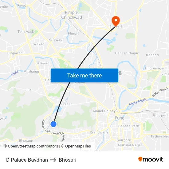 D Palace Bavdhan to Bhosari map