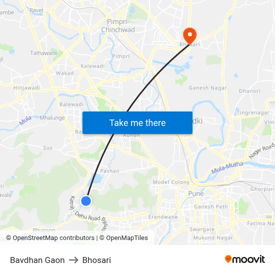 Bavdhan Gaon to Bhosari map