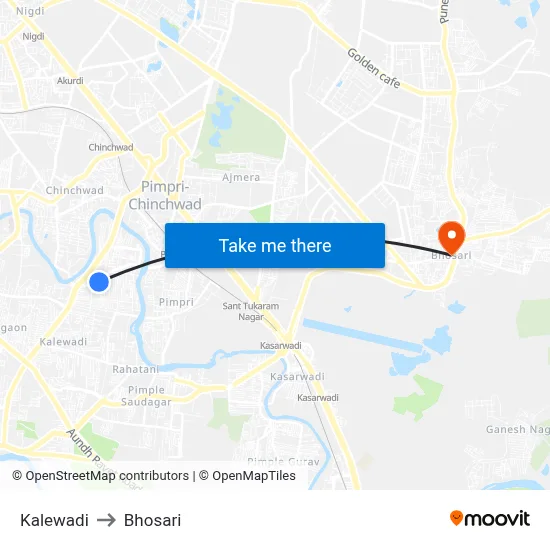 Kalewadi to Bhosari map