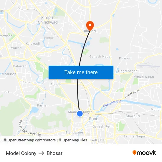 Model Colony to Bhosari map