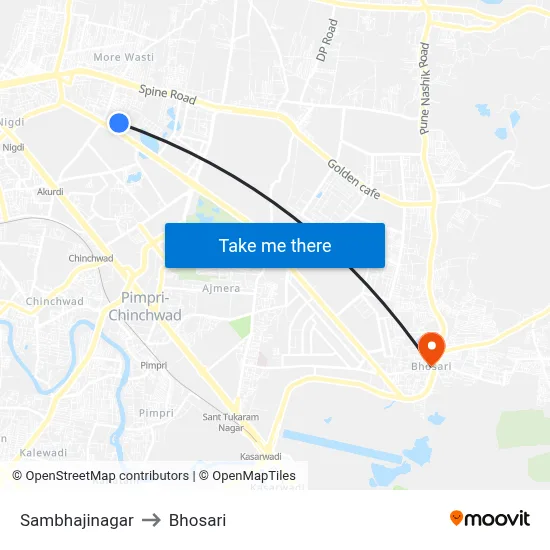Sambhajinagar to Bhosari map