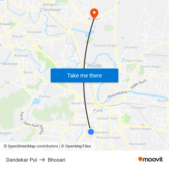 Dandekar Pul to Bhosari map