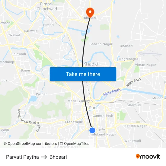 Parvati Paytha to Bhosari map