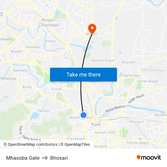 Mhasoba Gate to Bhosari map