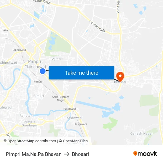 Pimpri Ma.Na.Pa Bhavan to Bhosari map