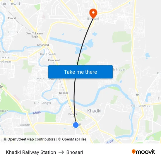 Khadki Railway Station to Bhosari map