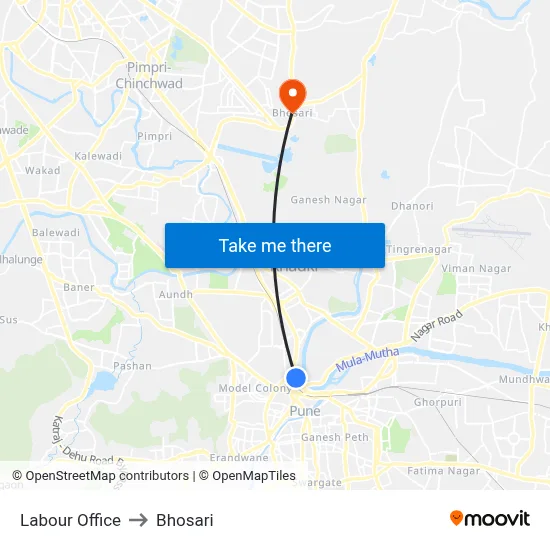 Labour Office to Bhosari map