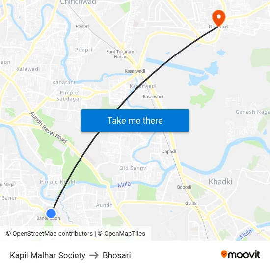 Kapil Malhar Society to Bhosari map