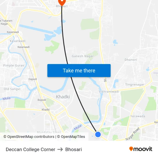 Deccan College Corner to Bhosari map