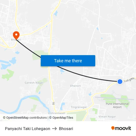 Panyachi Taki Lohegaon to Bhosari map