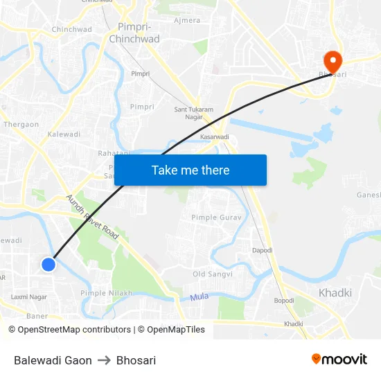 Balewadi Gaon to Bhosari map