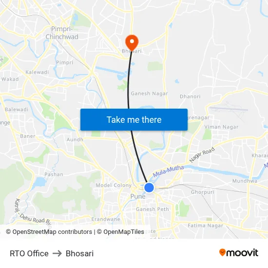 RTO Office to Bhosari map