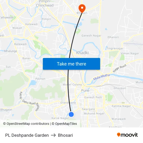PL Deshpande Garden to Bhosari map