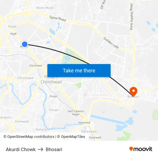 Akurdi Chowk to Bhosari map