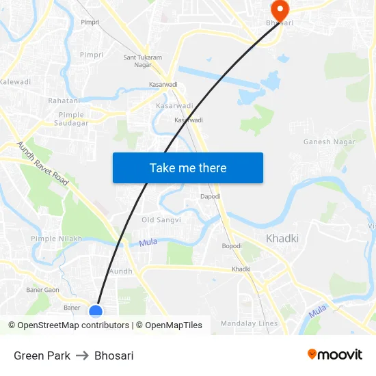 Green Park to Bhosari map