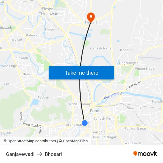 Ganjavewadi to Bhosari map