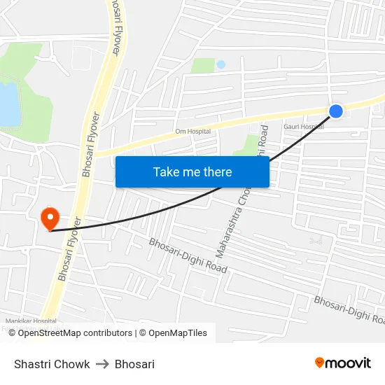 Shastri Chowk to Bhosari map