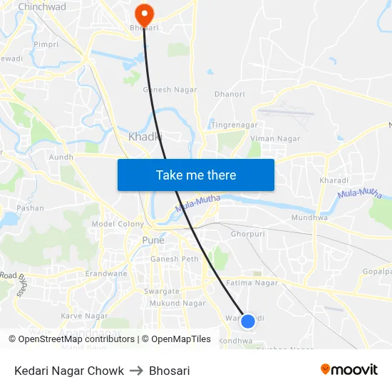 Kedari Nagar Chowk to Bhosari map