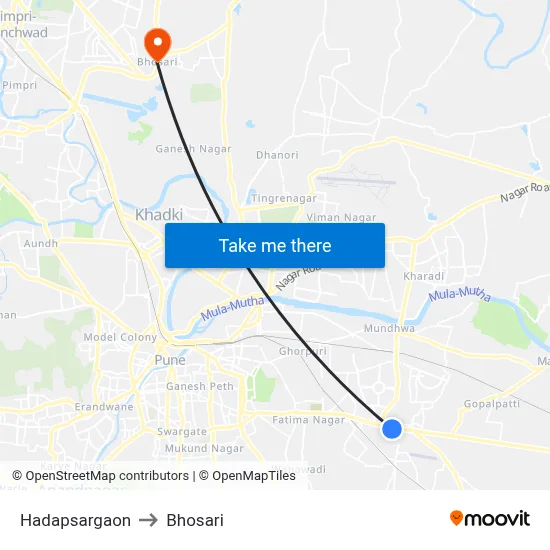 Hadapsargaon to Bhosari map