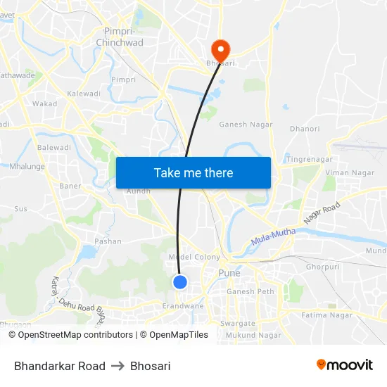 Bhandarkar Road to Bhosari map