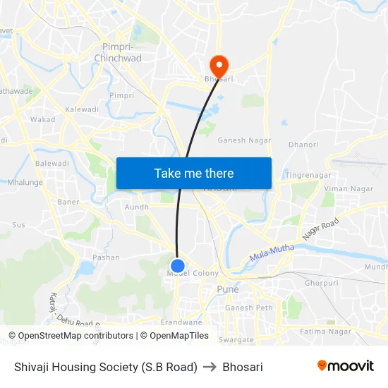 Shivaji Housing Society (S.B Road) to Bhosari map