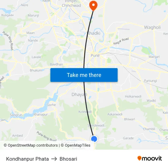 Kondhanpur Phata to Bhosari map