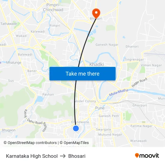 Karnataka High School to Bhosari map