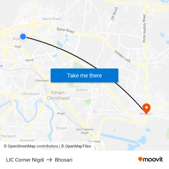 LIC Corner Nigdi to Bhosari map