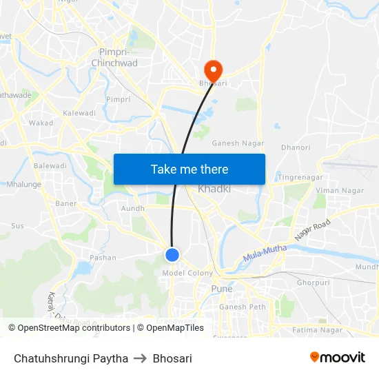 Chatuhshrungi Paytha to Bhosari map