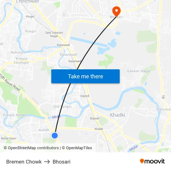 Bremen Chowk to Bhosari map