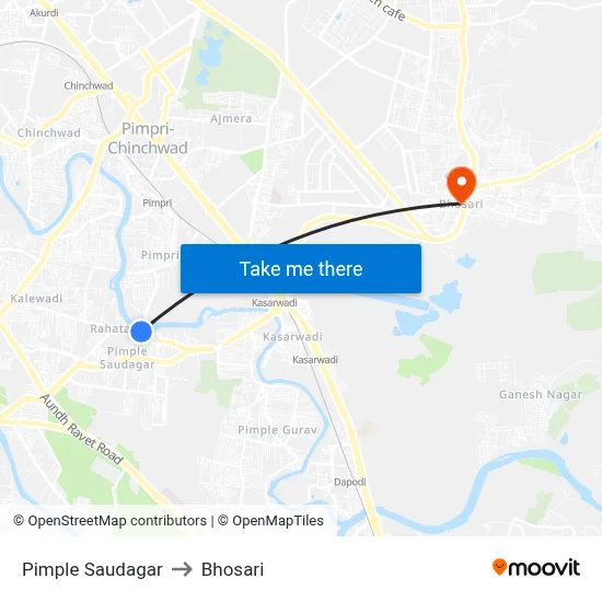 Pimple Saudagar to Bhosari map